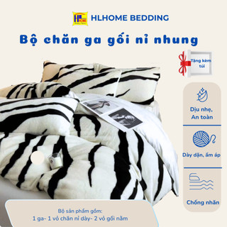  Bộ chăn ga nỉ lông thỏ ngựa vằn cao cấp mẫu đặc biệt siêu ấm áp set 4 món vỏ chăn 1 ga và 2 vỏ gối đầu 