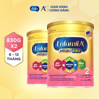 Bộ 2 lon sữa bột Enfamil A+ Neuropro 2  với DHA giúp phát triển não bộ cho trẻ từ 6 –12 tháng tuổi – 830g/lon