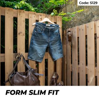 Quần short jean nam ngắn xanh wash sáng S129, quần short nam chất jean co giản cao cấp JUSTMEN S129