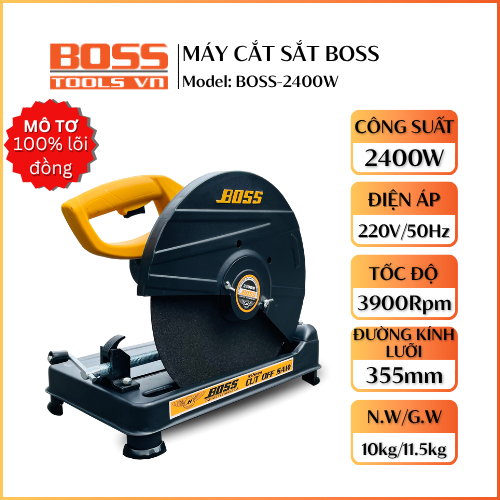 Máy cắt sắt bàn chính hãng BOSS 2400W, mô tơ lõi đồng, sử dụng đá cắt 355mm Model BOSS-2400W