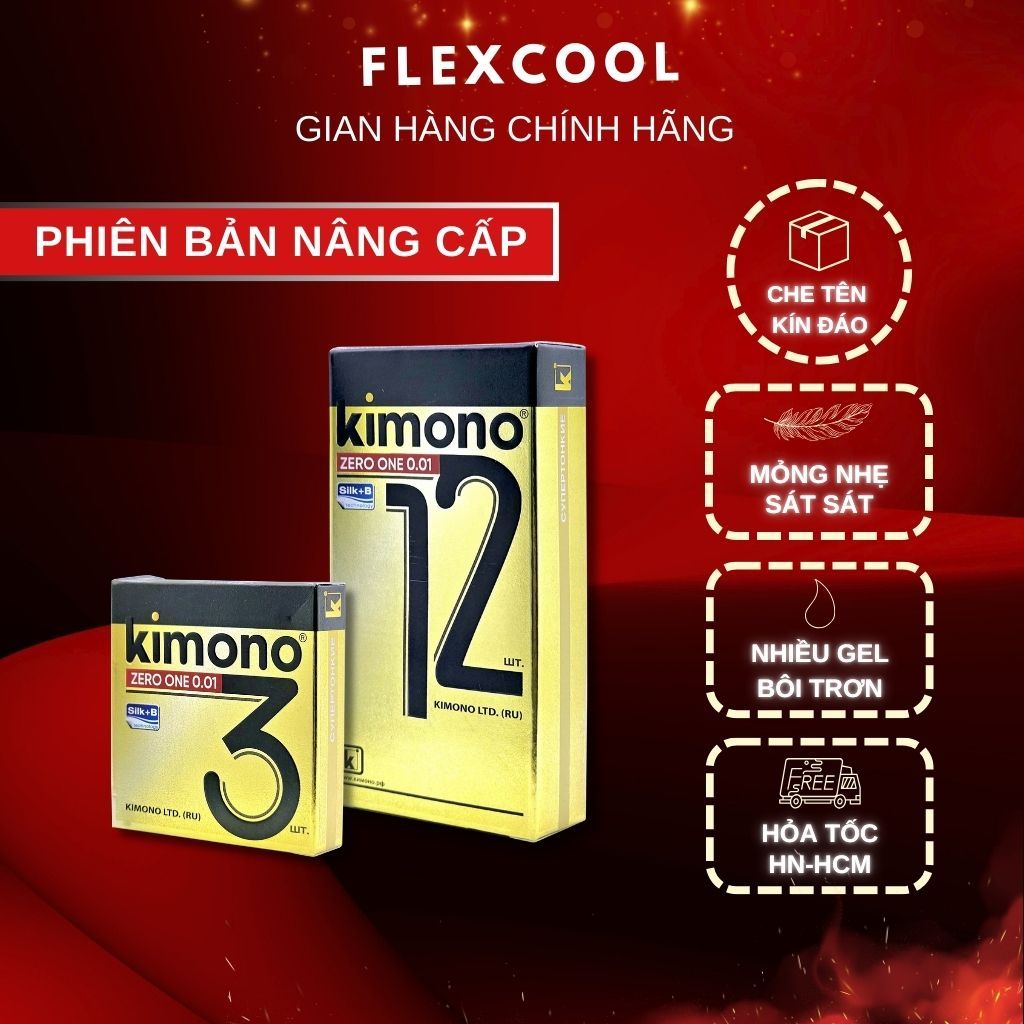 Bao cao su Kimono siêu mỏng 0.01mm không mùi, gel bôi trơn gốc nước, kéo dài