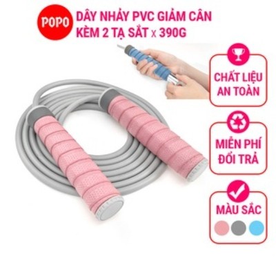 Dây nhảy thể lực POPO TS85 kèm 2 tạ, chất liệu dây PVC nặng độ bền cao