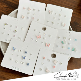 Set 5 Đôi Bông Tai Nữ Hàng Ngày, Khuyên Tai Mix Hình Bướm, Hoa, Ngọc Trai