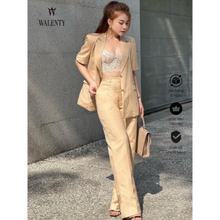 WALENTY Chouquettle - Blazer linen ngắn tay, nâu nhạt (beige) và quần suông thanh lịch, hiện đại