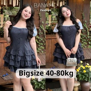 Đầm tiểu thư BIGSIZE Banamo Fashion váy thiết kế trễ vai tầng phối kẻ đính nơ ôm body tôn dáng 5939