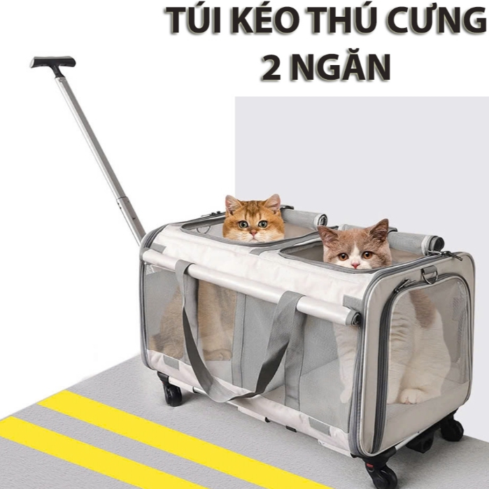 SIZE ĐẠI Túi kéo đựng thú cưng 10 15 30kg đi du lịch có bánh xe gấp gọn tiện dụng, tay kéo nâng hạ độ cao kèm thảm lót