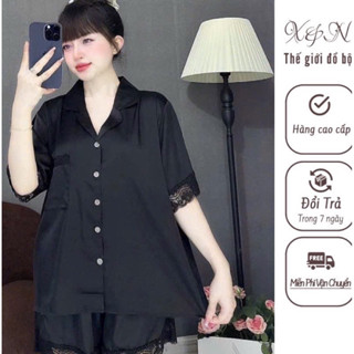 bộ lụa đùi phối ren tiểu thư mặc nhà