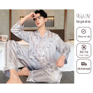 Bộ quần áo ngủ ,bộ lụa xuân thu kẻ sọc có viền dài tay cao cấp sz từ 40-85kg