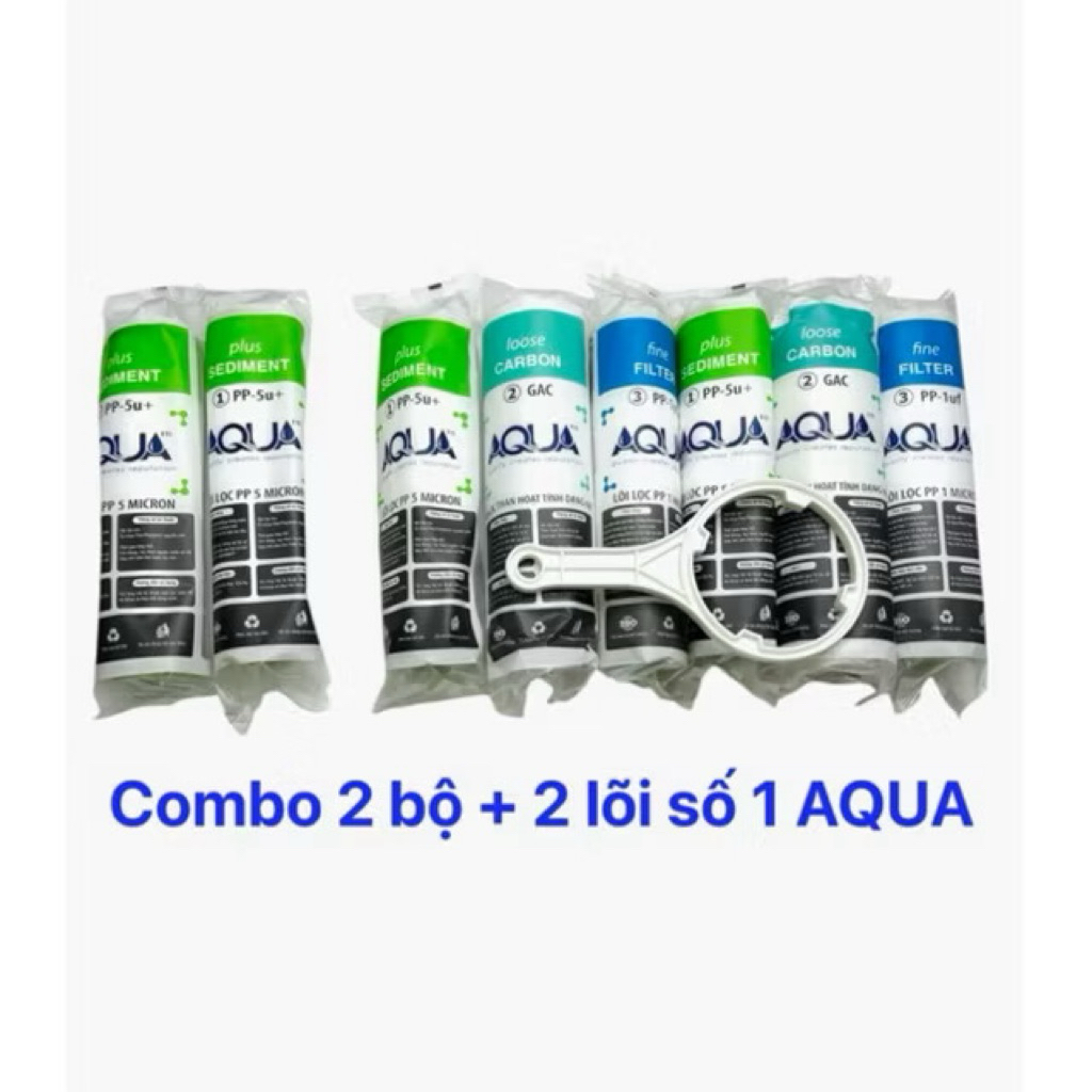 Combo 8 Lõi Lọc Nước 123 Aqua Chính Hãng Cho Máy Lọc Ro - Gồm 4 lõi số 1, 2 lõi số 2, 2 lõi số 3