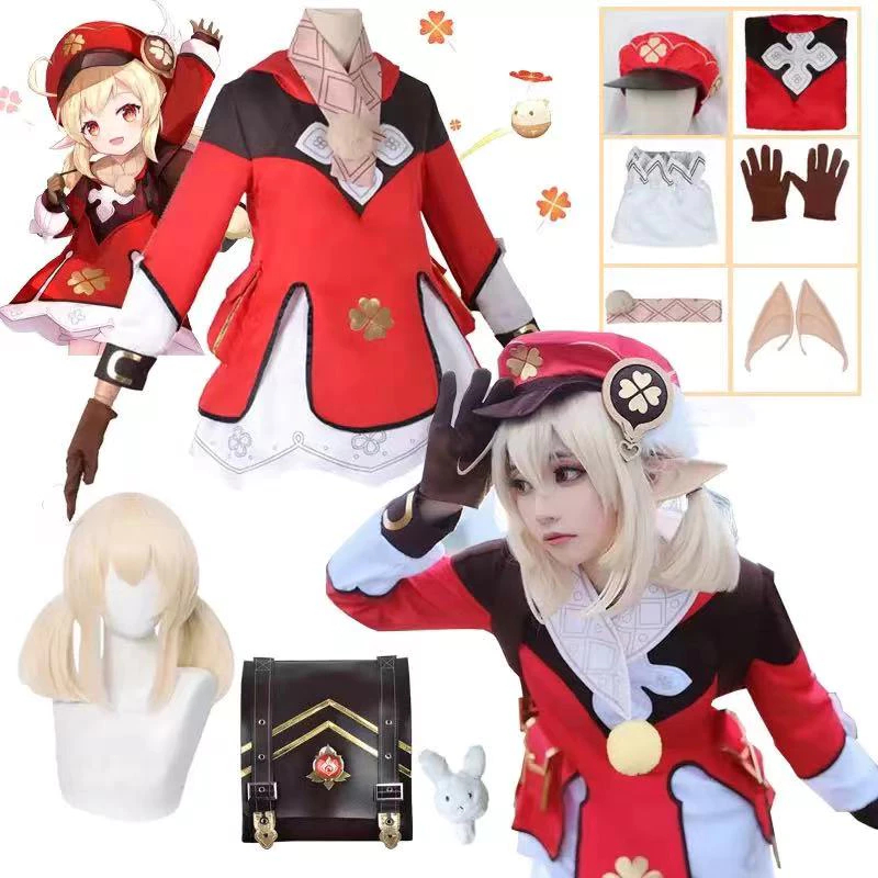 Genshin Impact Klee Cosplay Trang phục Klee tóc kuy Ba lô Loli Elven Ears Bên trang phục Đồng phục P