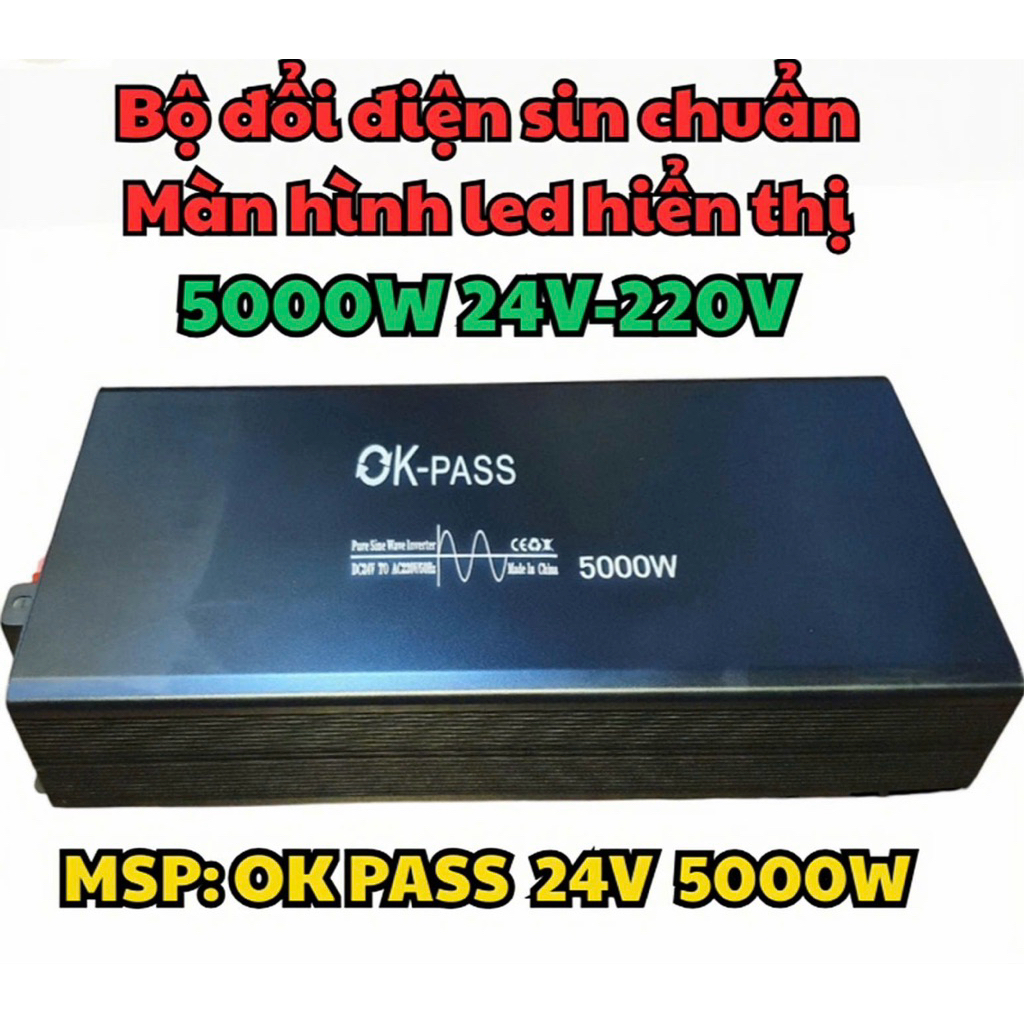 Bộ đổi điện sin chuẩn 5000W 24V sang 220V có màn hình hiển thị - OK PASS 24V 5000W