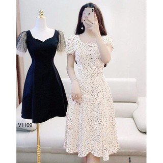 *Đầm Chấm Bi Eo Xòe Thắt Nơ Xinh Xắn tay ngắn thích hợp đi chơi dạo phố,mua sắm