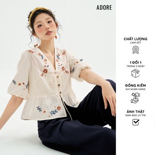 511TO1043 - Áo peplum thô trắng thêu hoa cam ADORE DRESS