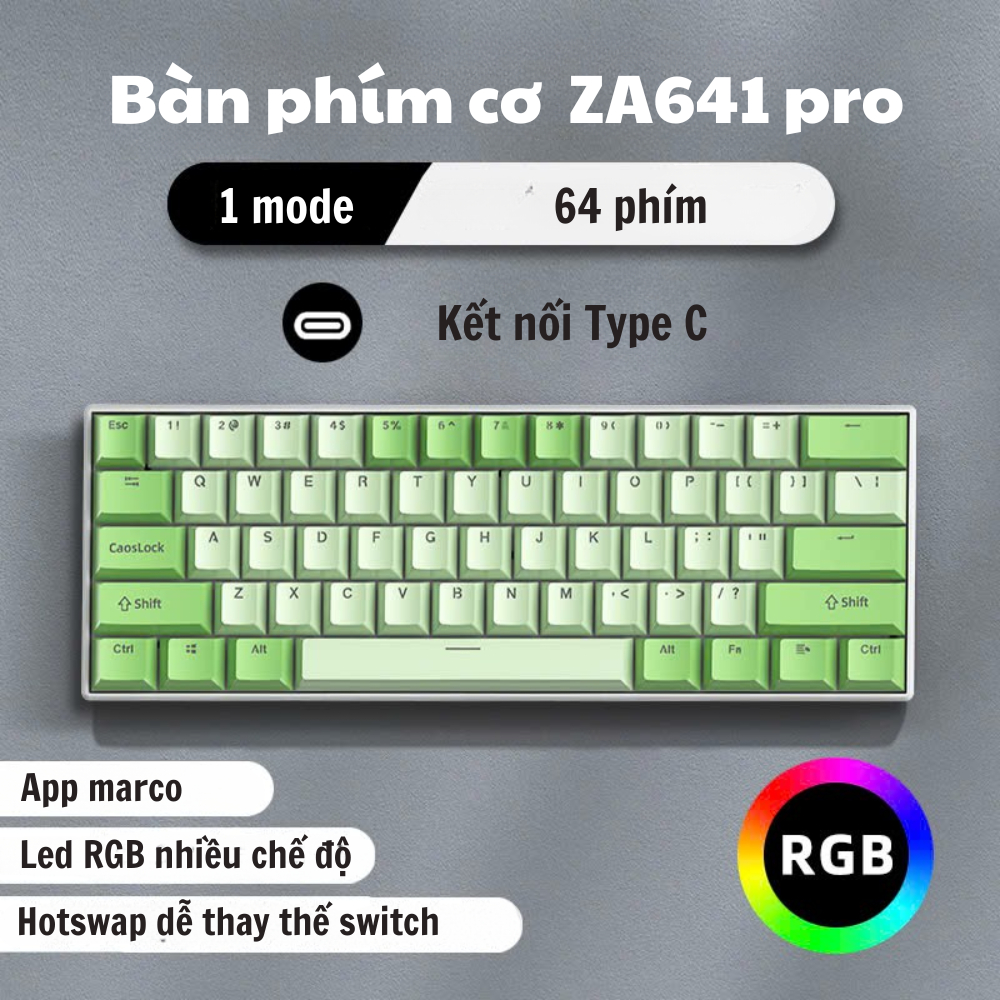 Bàn Phím Cơ Cắm Dây 1 mode ATAS ZA641 Pro - 64 phím - Led RGB - Red switch - Hotswap 5 pin - App Marco | BigBuy360 - bigbuy360.vn