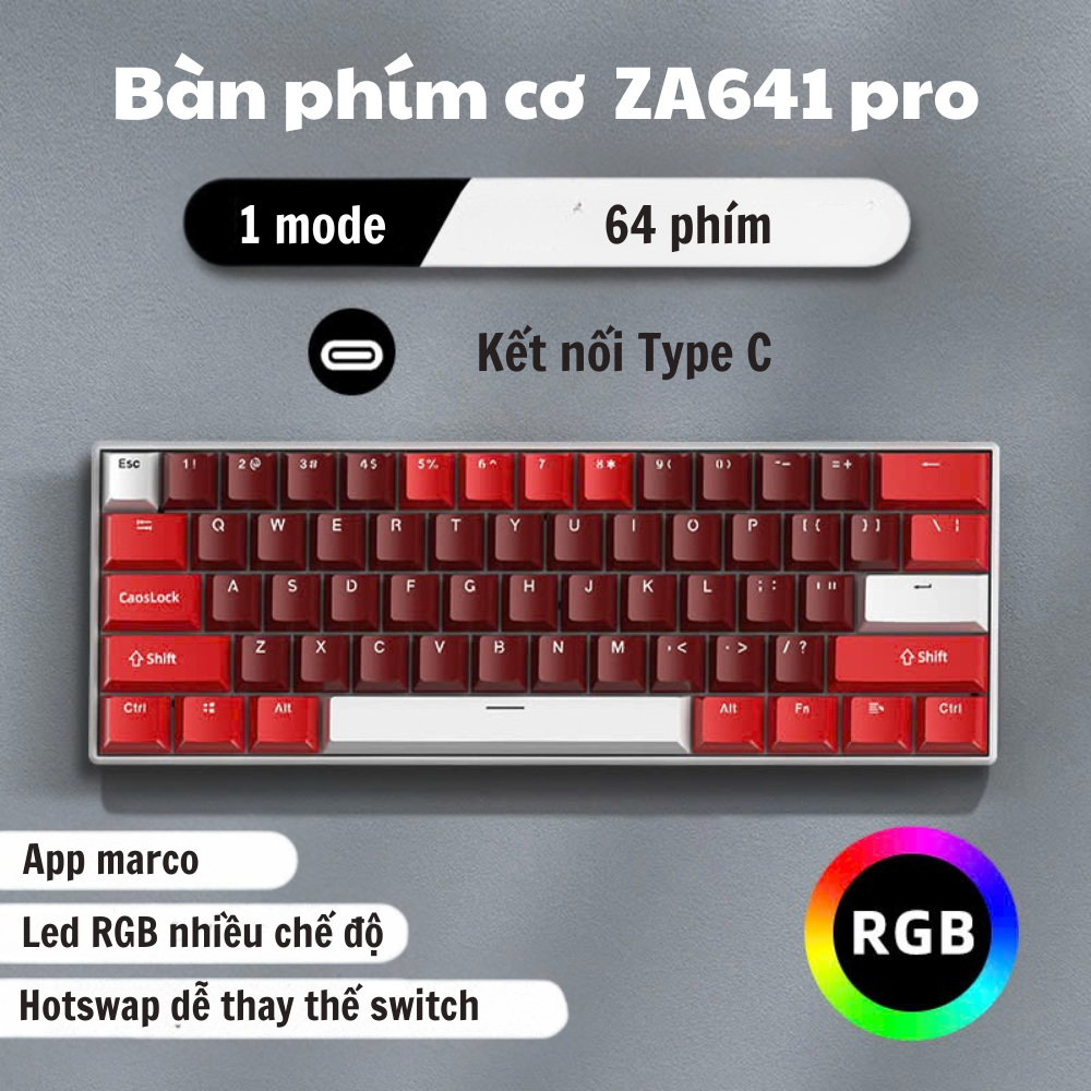 Bàn Phím Cơ Cắm Dây 1 mode ATAS ZA641 Pro - 64 phím - Led RGB - Red switch - Hotswap 5 pin - App Marco | BigBuy360 - bigbuy360.vn
