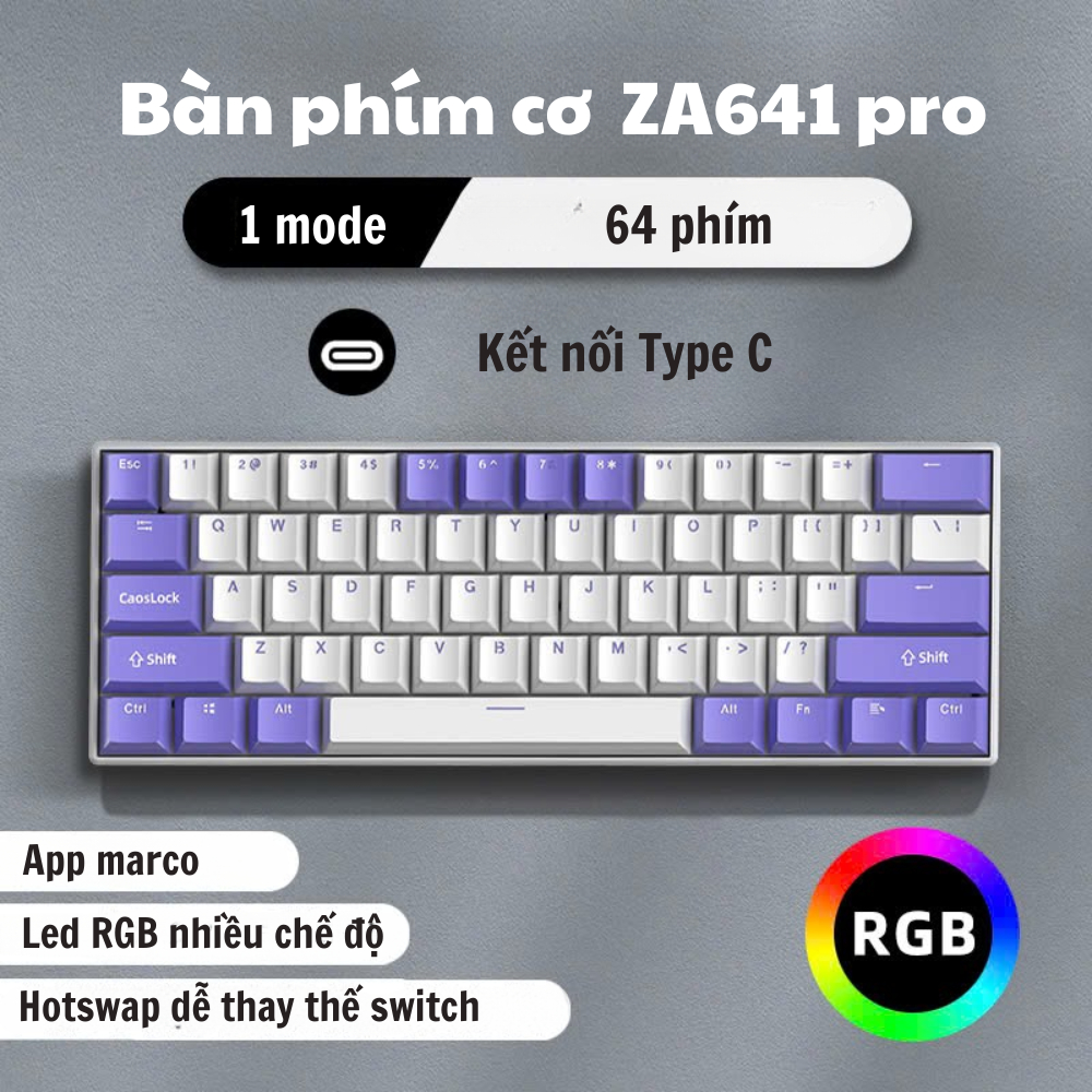 Bàn Phím Cơ Cắm Dây 1 mode ATAS ZA641 Pro - 64 phím - Led RGB - Red switch - Hotswap 5 pin - App Marco | BigBuy360 - bigbuy360.vn