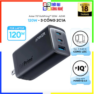 Củ sạc Anker 737 Ganprime A2148 2C1A 120W - Hỗ trợ GaN, PowerIQ 3 cổng 2C1A . Bảo hành 18 tháng, 1 đổi 1.