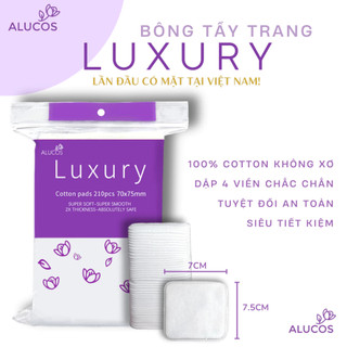  BÔNG TẨY TRANG ALUCOS LUXURY CHÍNH HÃNG – KHỔ LỚN 70x75MM – BỊCH 210 MIẾNG 