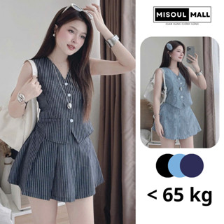 Set Gile Nữ Cổ V Thanh Lịch BigSize MiSoul Mall Chất Linen Sọc Kẻ Mix Chân Váy, Bộ Tiểu Thư 456