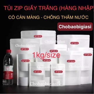  {Mua lẻ giá sỉ} 1kg  size Túi zipper giấy Kraft GIẤY TRẮNG đáy đứng cửa sổ tràn CÁN MÀNG - CHỐNG THẤM NƯỚC  sp y hình  
