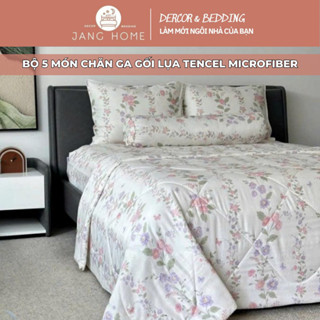 Set chăn ga gối lụa Tencel Microfiber, Bộ 5 món ga gối mền cao cấp không nhăn không xù