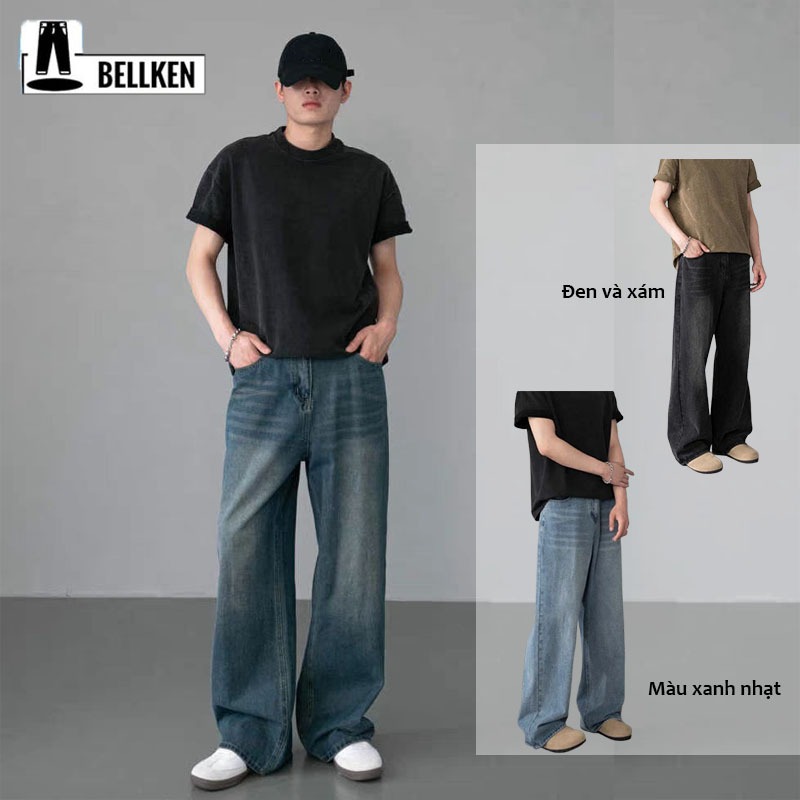 Quần Jean Nam Baggy Ống Suông Rộng Màu Trơn Chất Vải Jean Dày Dặn Jean Quần jean nam ống suông rộng 
