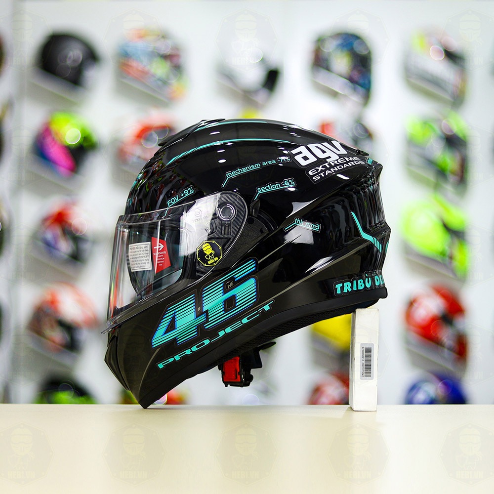 Mũ Fullface 2 kính Yohe 981 Dán Tem Decal AGV ProJect 46 Xanh Ngọc