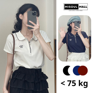 Áo Polo Nữ Cộc Tay MiSoul Mall Cổ Khóa Kéo Thêu Nơ BigSize Chất PolyCotton Mát Mịn, Áo Thun Cổ Bẻ 454
