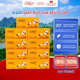 [Thùng 9 gói] Khăn giấy rút lụa SILKWELL Sếu 200 tờ 3 lớp dày khổ lớn, mềm mịn, siêu dai