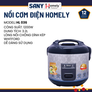  Nồi cơm điện Homely HL 036 cỡ lớn 3,2L tiện dụng cho gia đình tặng kèm vỉ hấp Homely Thailand 