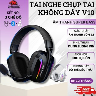 Tai Nghe Không Dây Gaming Free Wolf V10 - 3 Chế Độ Kết Nối Micro Tháo Rời Pin Siêu Trâu Ôm Tai 