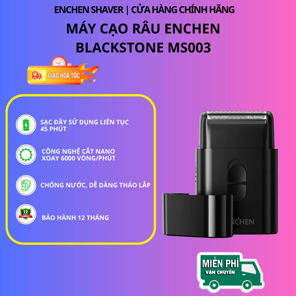 Máy cạo râu mini Enchen MS003 lưỡi dao tự mài, tích hợp tông đơ, pin sạc - Bảo hành 12 tháng