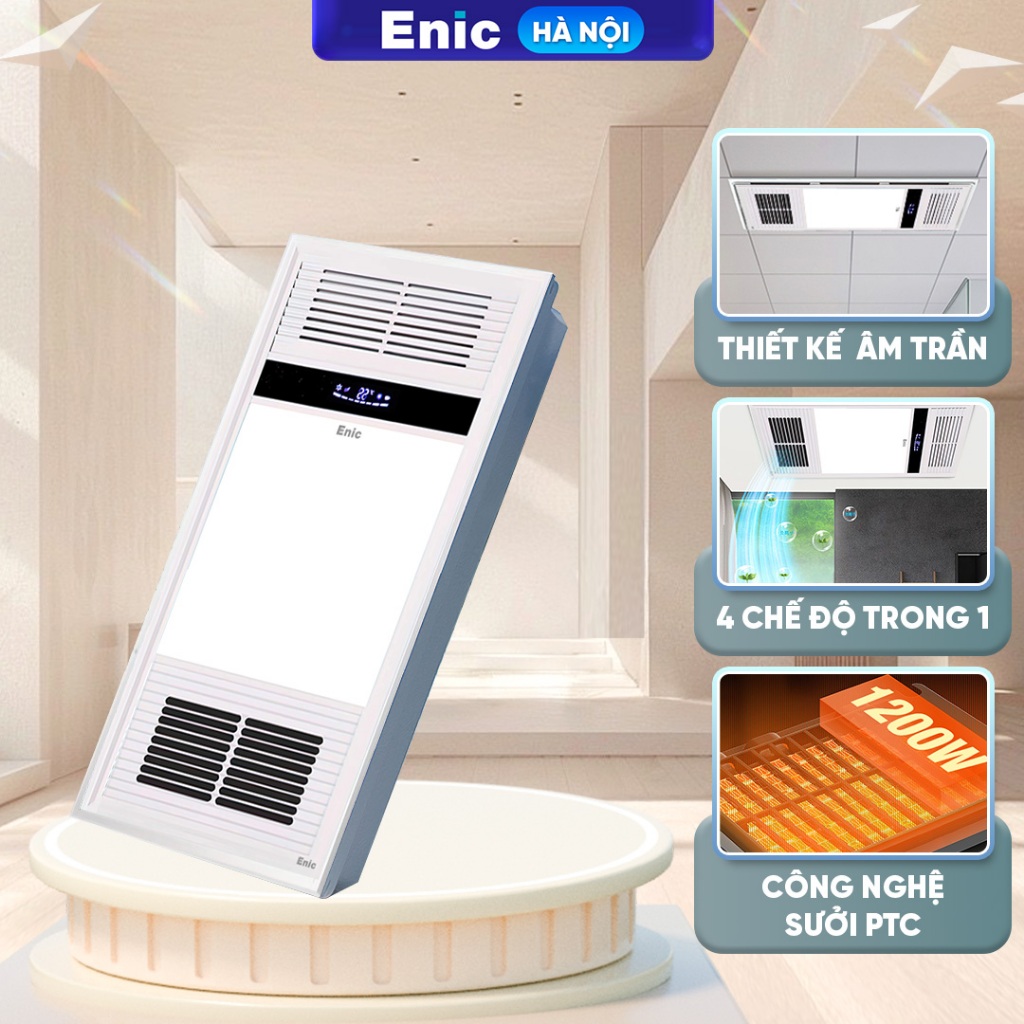 Đèn điều hoà phòng tắm âm trần Enic D22 U1, thông gió, quạt mát, hút ẩm, chiếu sáng, màn hình LCD dễ