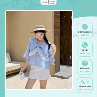  Áo Blue Caro ODS thiết kế 2 lớp lớp ngoài 2 vạt công thêu hoa lớp sau dài cổ V tay lỡ - SID42 
