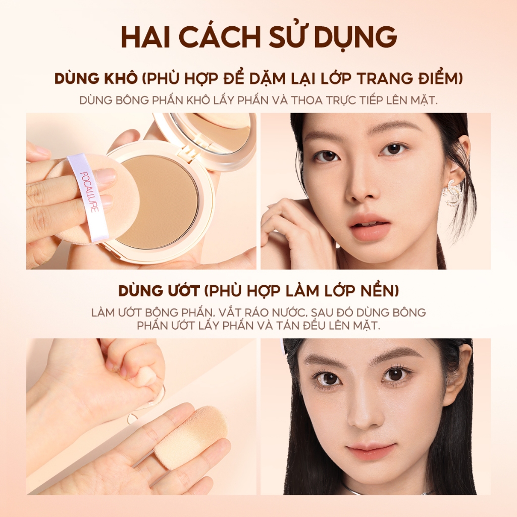 FOCALLURE Phấn phủ lì dạng nén che khuyết điểm hoàn hảo cùng Vitamin C 6.5G | BigBuy360 - bigbuy360.vn