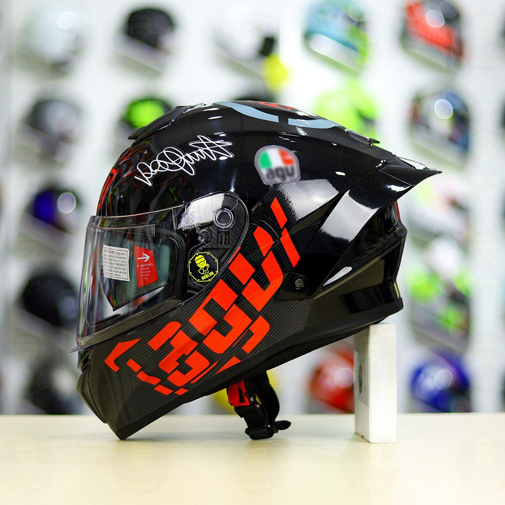 Mũ Fullface 2 kính Yohe 981 Dán Tem Decal AGV Đen Đỏ Verson 1 + Đuôi Gió Pista