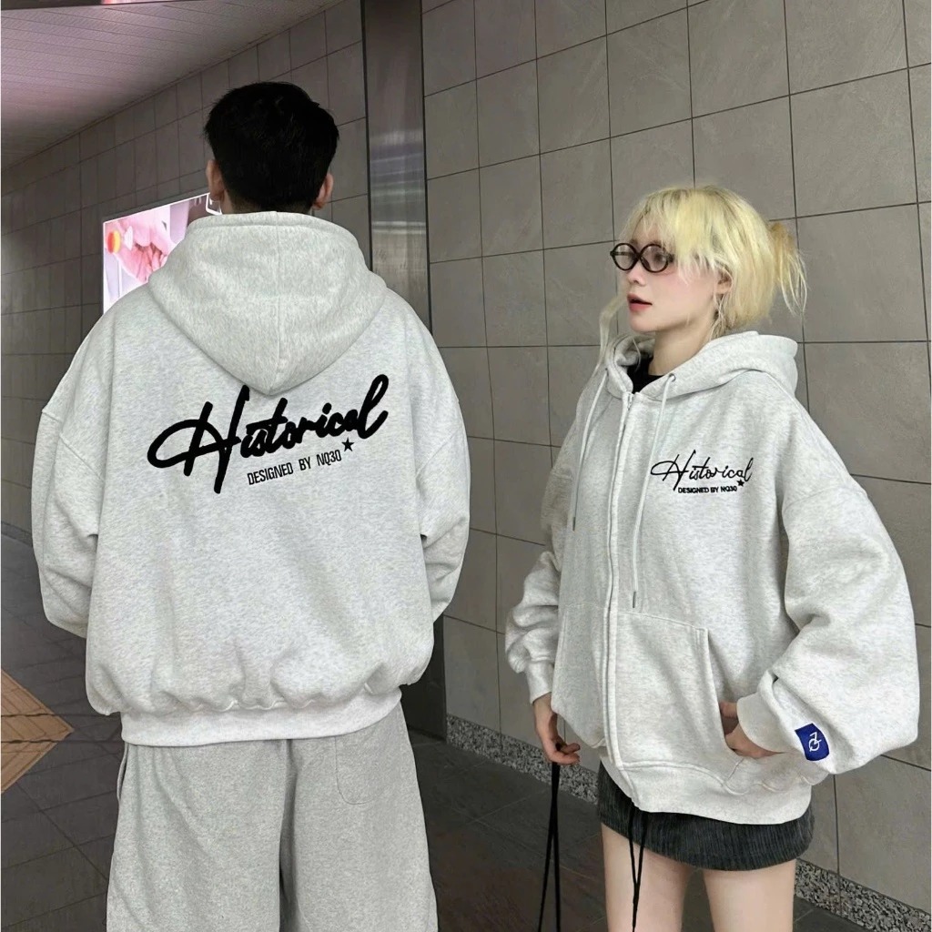 Hoodie Zip - Áo Khoác Nỉ Hoodie Zip COTTON Form Boxy Thêu Xù NQ30 HISTORICAL Form Rộng , Có Túi Trong Nam Nữ Unisex 2025