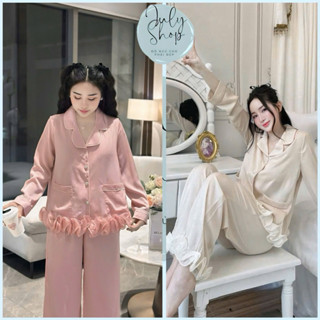 [<60kg] Đồ Ngủ Nữ, Đồ Bộ Tiểu Thư JULY Pijama Viền Voan Xoắn Cúc Đính Đá Sang Chảnh Chất Lụa Latin Mềm Mịn Freesize