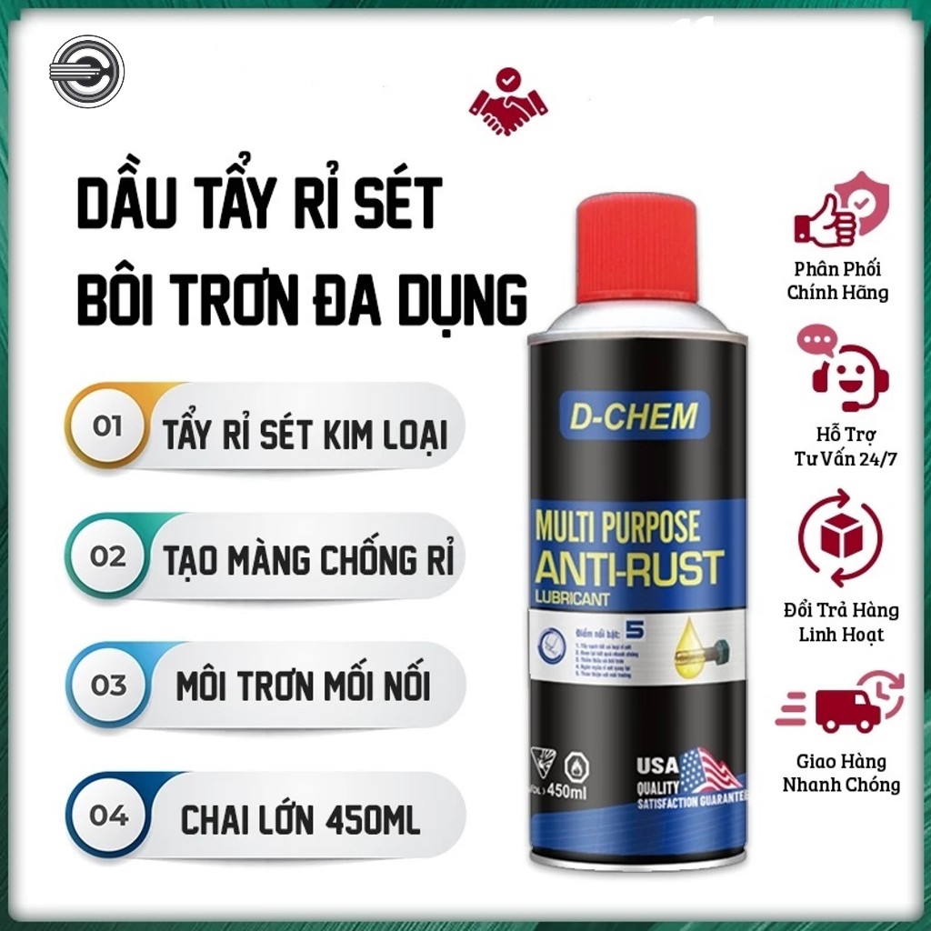 Chai Tẩy Rỉ Sét Và Bôi Trơn Đa Dụng D-Chem Anti Rust 450ml