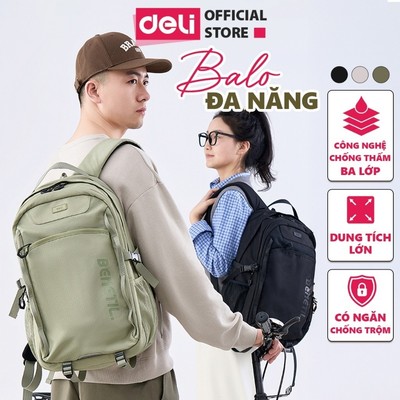 Balo Vải Cao Cấp Deli CHống Thấm Nước, Balo Đi Học/ Du Lịch/ Camping Tiện Lợi Nhiều Ngăn Chứa