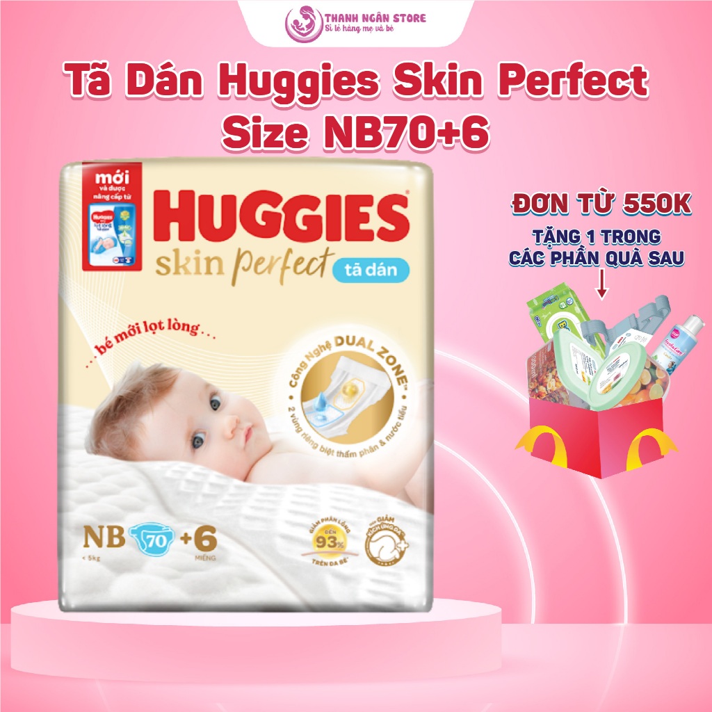 Tã Dán Sơ Sinh HUGGIES Skin Perfect  NB70+6 Miếng Cho Bé Từ Sơ Sinh Đến Dưới 5 Kg - Thanh Ngân