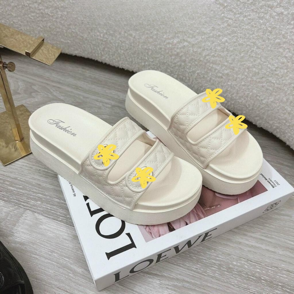 Dép quai ngang nữ đế cao 5cm, dép sandal nữ cao su bản 2 Quai chữ C