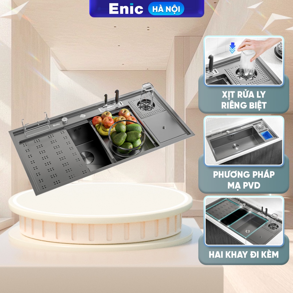 Bồn rửa chén thông minh mở rộng Enic G62/G09 kích thước bồn rửa siêu lớn, chất liệu inox 304 chống g