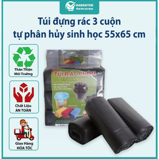 Túi đựng rác 3 cuộn tự phân hủy sinh học tiện dụng tiết kiệm kích thước lớn 55x65 cm
