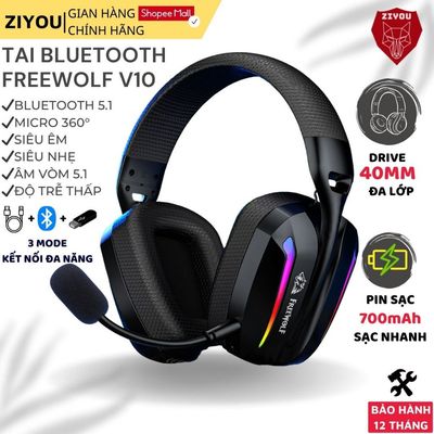 Tai Nghe Gaming Không Dây Ziyou FreeWolf V10 Led RGB, Âm Thanh Vòm 5.1, Pin Sạc, Siêu Êm, 3 Mode