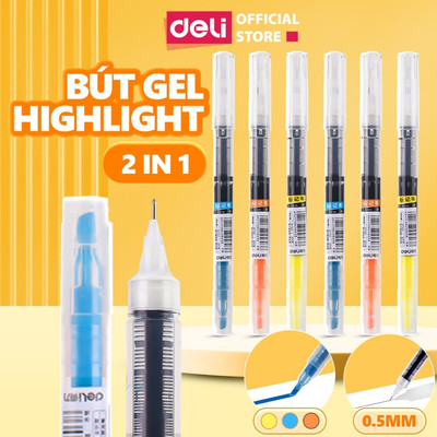 [Hộp 12c] Bút Bi Nước 2 Màu Deli Mực Đen Kèm Đầu Bút HightLight Tiện Lợi Nhiều Màu Sắc Trẻ Trung