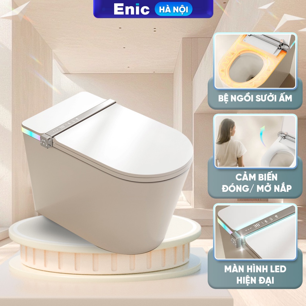 Bồn cầu thông minh Enic Smart K4, gốm sứ phủ men Nano bạc kháng khuẩn, cảm biến từ xa vòi xịt đa chế