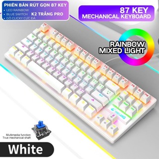 Bàn phím cơ K2 Blue Switch,kết hợp Bàn phím cơ trục xanh game có đèn nền 87 phím,Led RGB 8Chế Độ Khác Nhau,giao diện USB