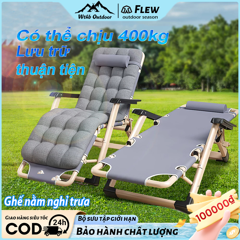Ghế xếp thư giãn, Ghế lười gấp thành giường Gấp Gọn -Kèm nệm gối cao cấp -Nhôm chịu 400kg