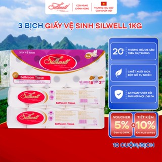 [Combo 3 bịch] giấy vệ sinh SILKWELL Tím 1kg 10 cuộn 3 lớp có lõi mềm mịn, dễ tan trong nước